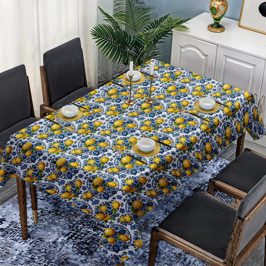 Lemon and Delft Pattern Rectangle Tablecloth