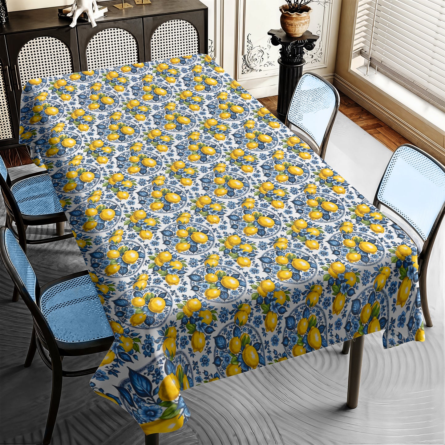 Lemon and Delft Pattern Rectangle Tablecloth