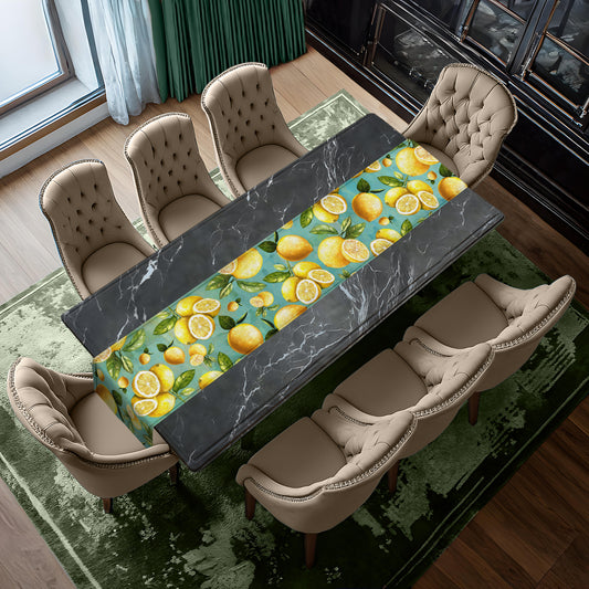 Lemons On Green Table Runner by Mark van Vuuren