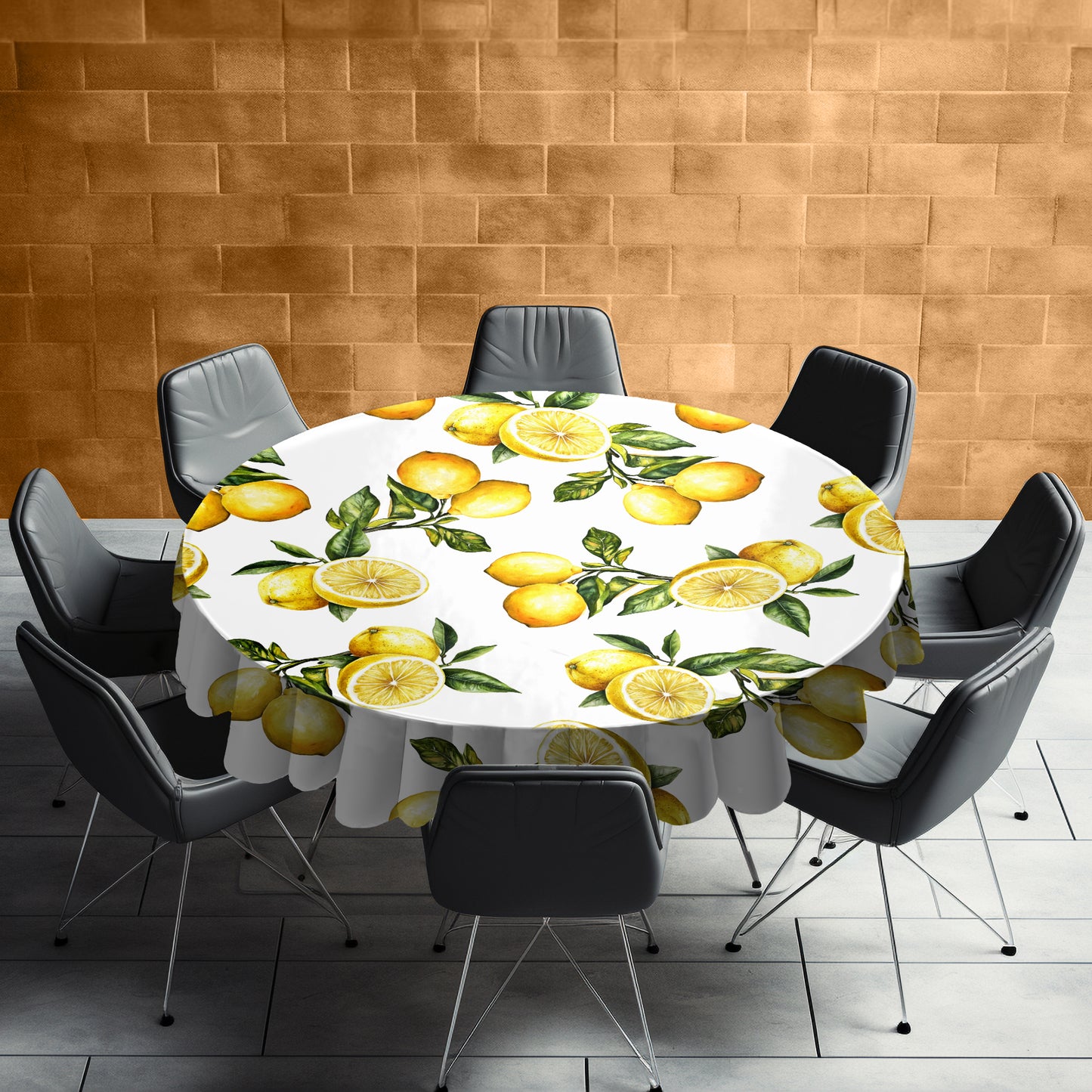Lemons On White Round Tablecloth by Mark van Vuuren
