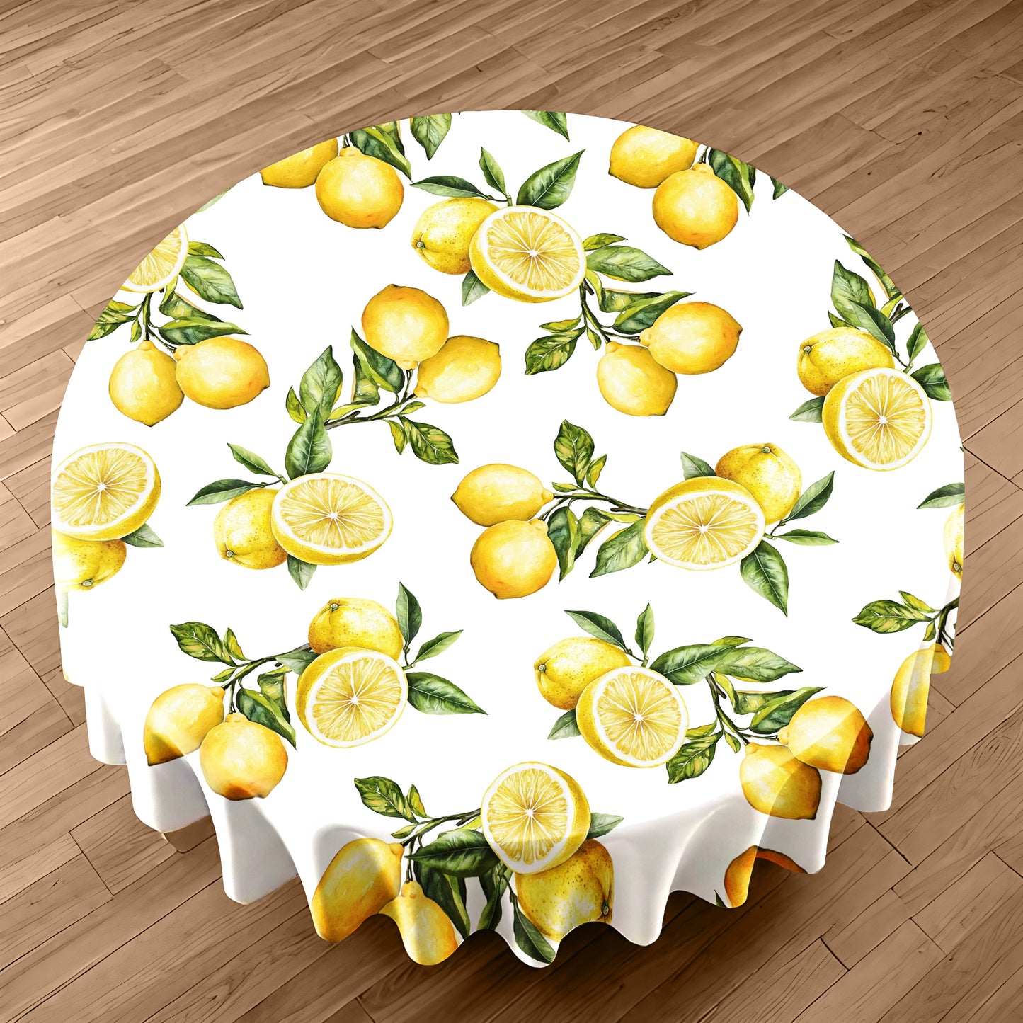 Lemons On White Round Tablecloth by Mark van Vuuren