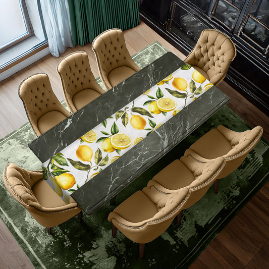 Lemons On White Table Runner by Mark van Vuuren