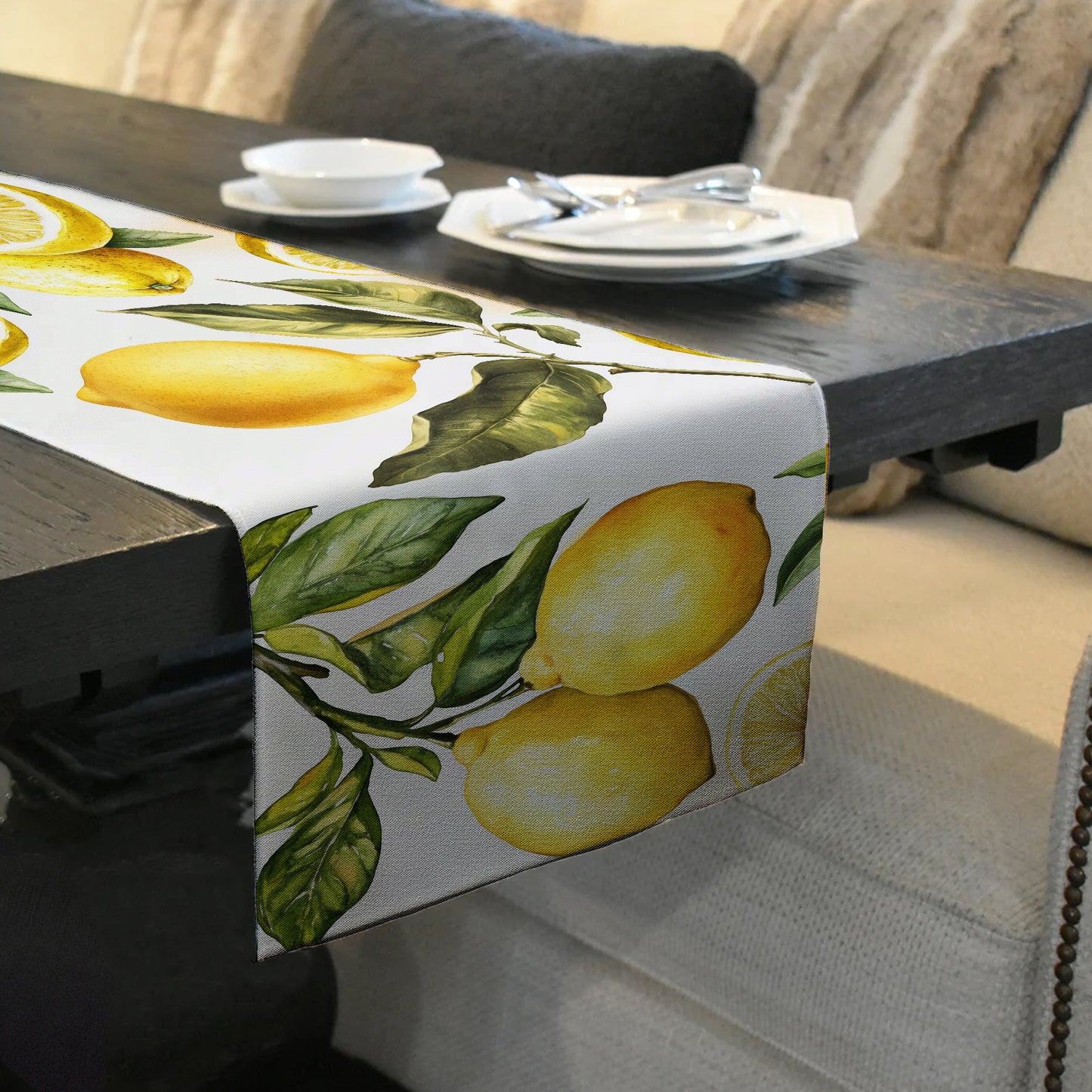 Lemons On White Table Runner by Mark van Vuuren