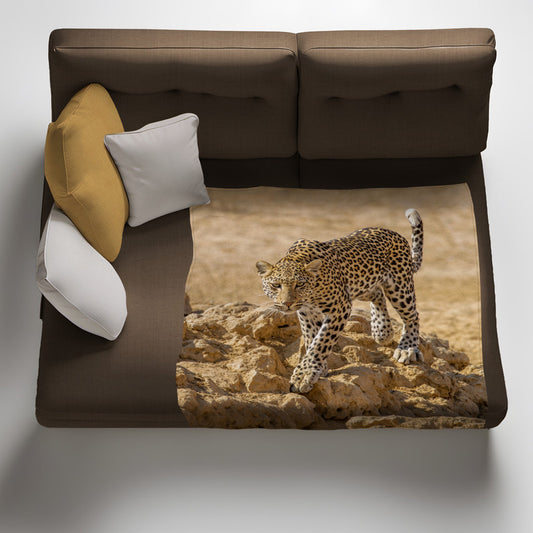 Leopard Stare Light Weight Fleece Blanket by Fanie Heymans