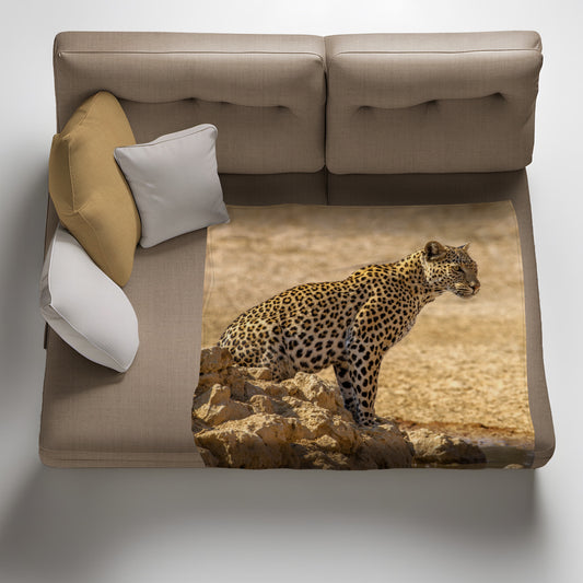 Leopard at Waterhole Light Weight Fleece Blanket by Fanie Heymans
