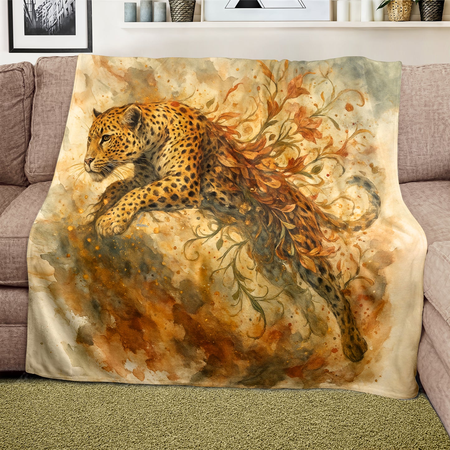 Leopard Golden Leap Light Weight Fleece Blanket by Nathan Pieterse