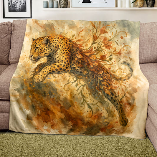 Leopard Golden Leap Light Weight Fleece Blanket by Nathan Pieterse