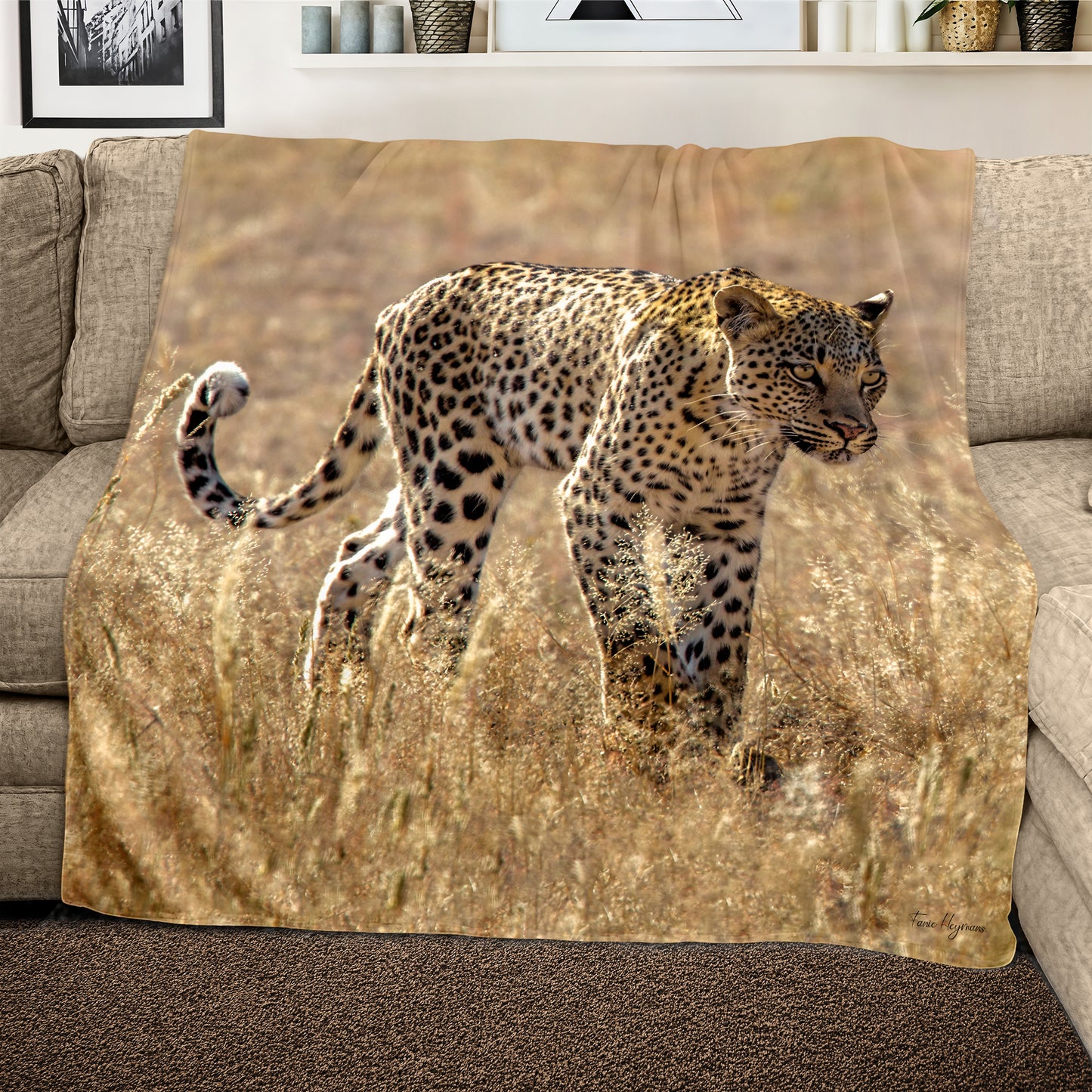 Leopard Kgalagadi Light Weight Fleece Blanket By Fanie Heymans