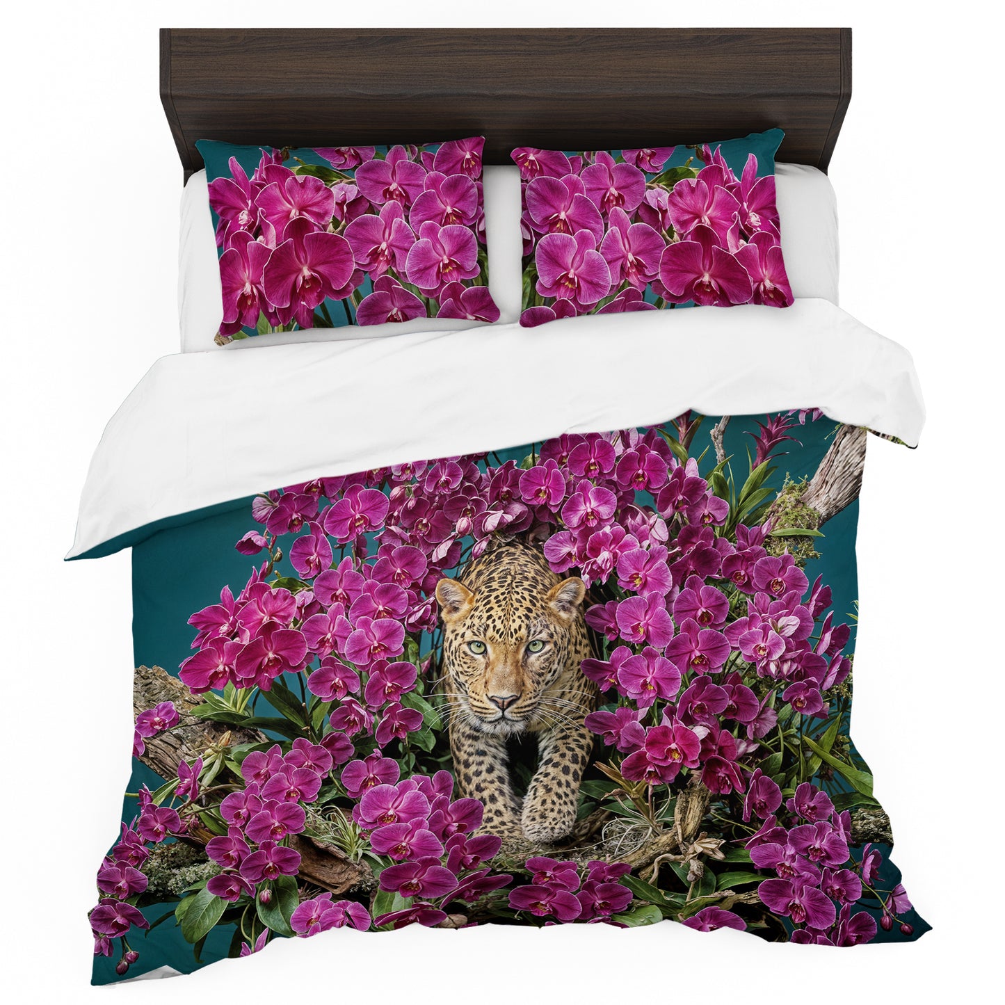 Leopard Magenta Orchids Duvet Cover Set