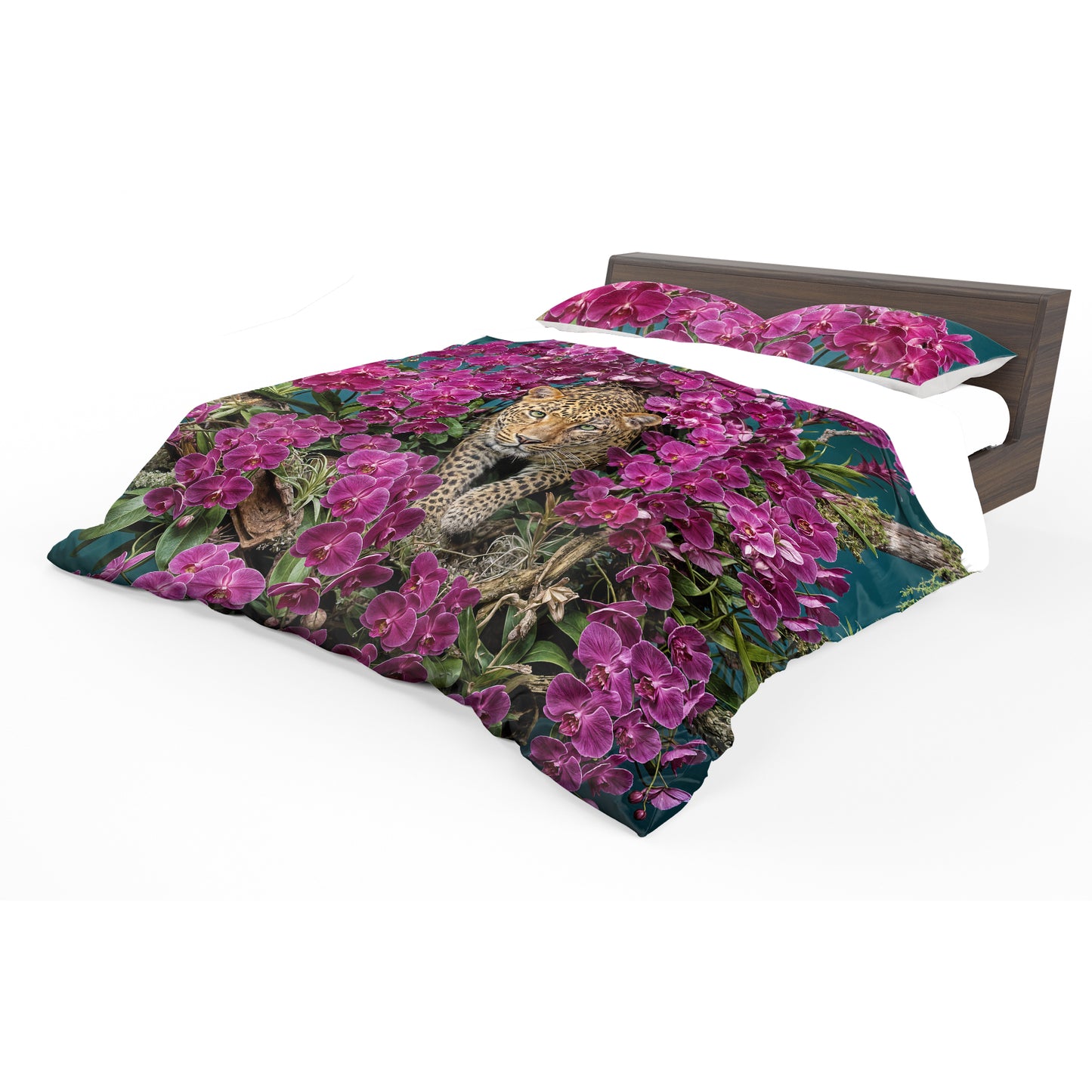 Leopard Magenta Orchids Duvet Cover Set