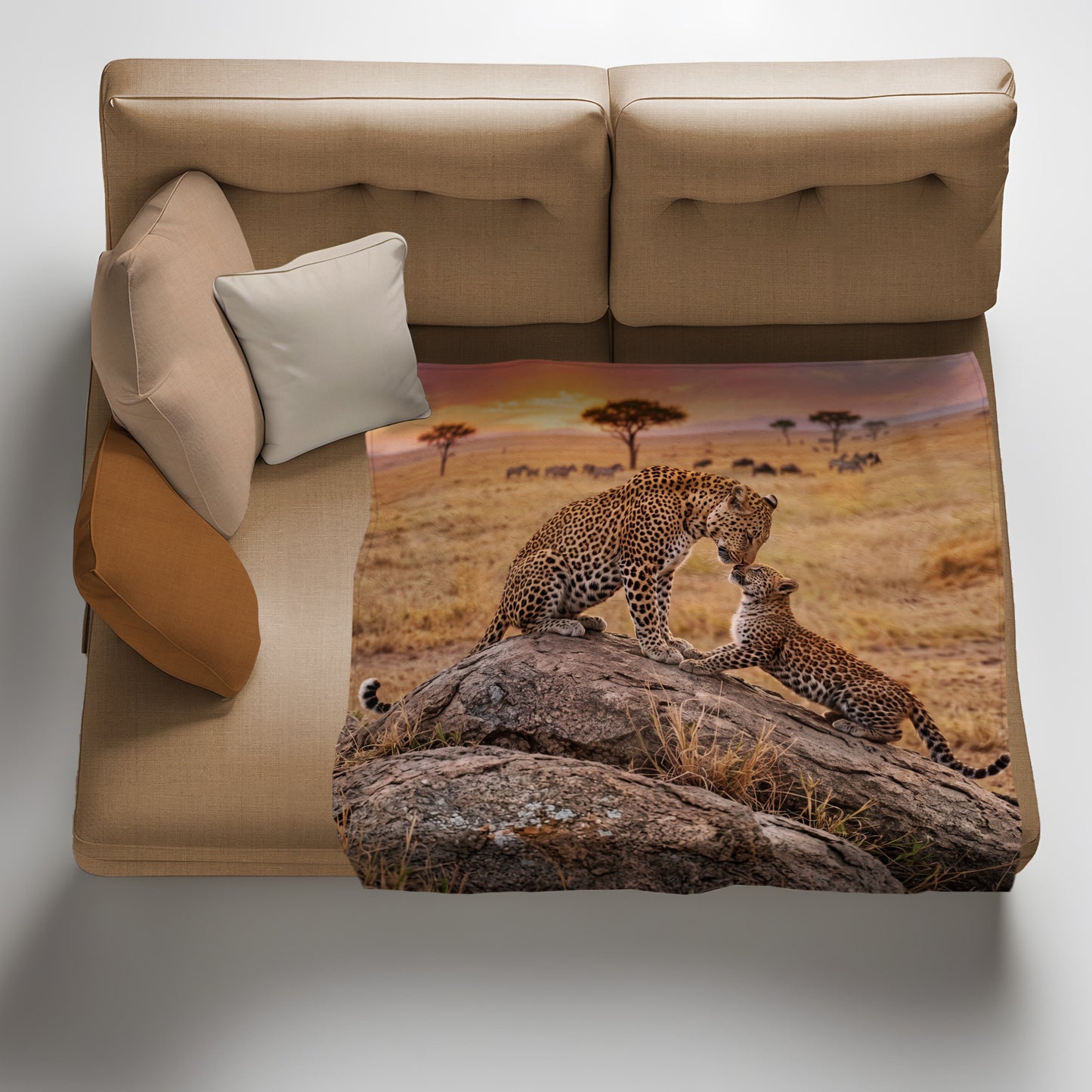 Leopard Mother and Cub Light Weight Fleece Blanket