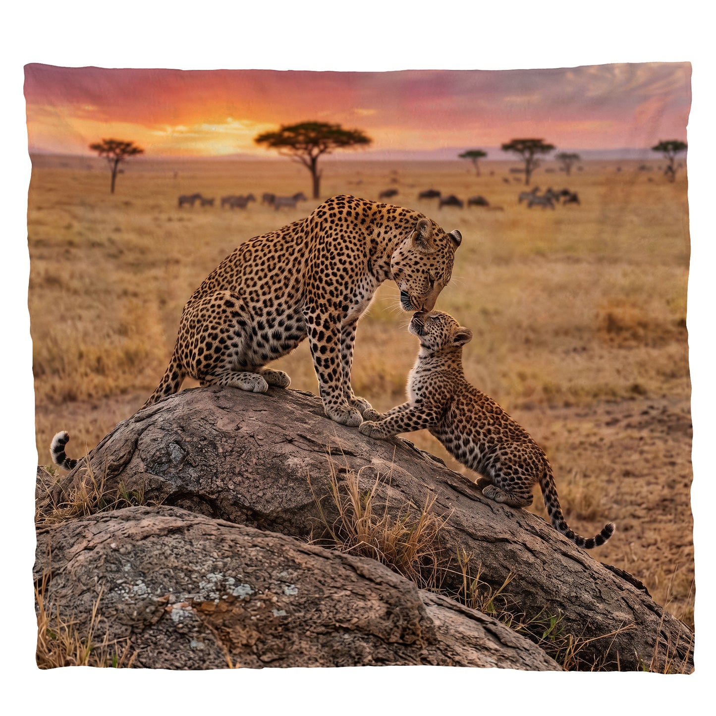 Leopard Mother and Cub Light Weight Fleece Blanket