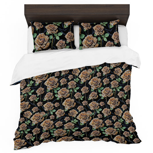 Leopard Roses Duvet Cover Set