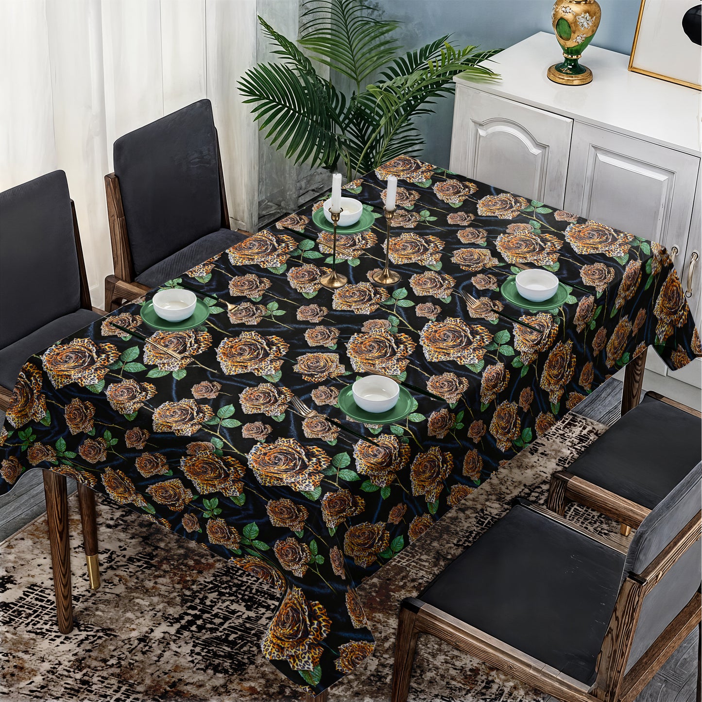 Leopard Roses Rectangle Tablecloth