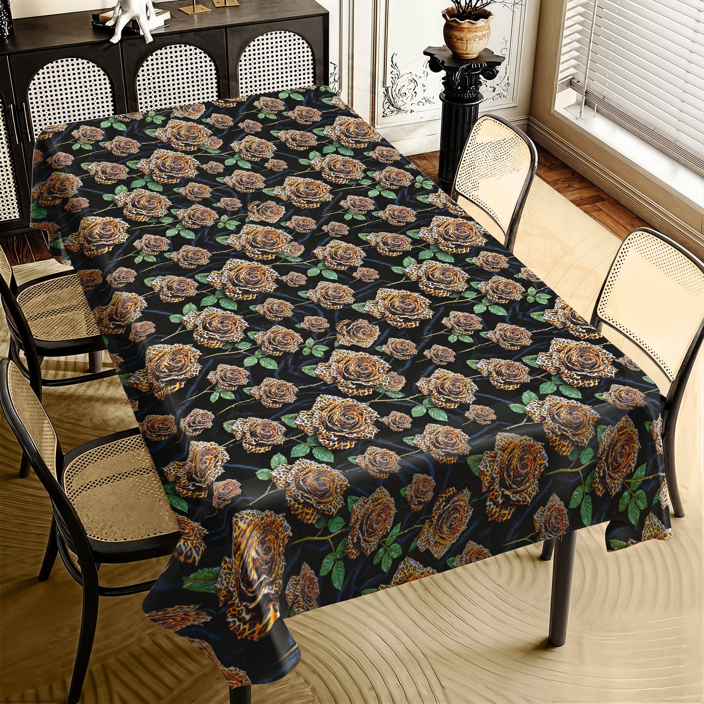 Leopard Roses Rectangle Tablecloth