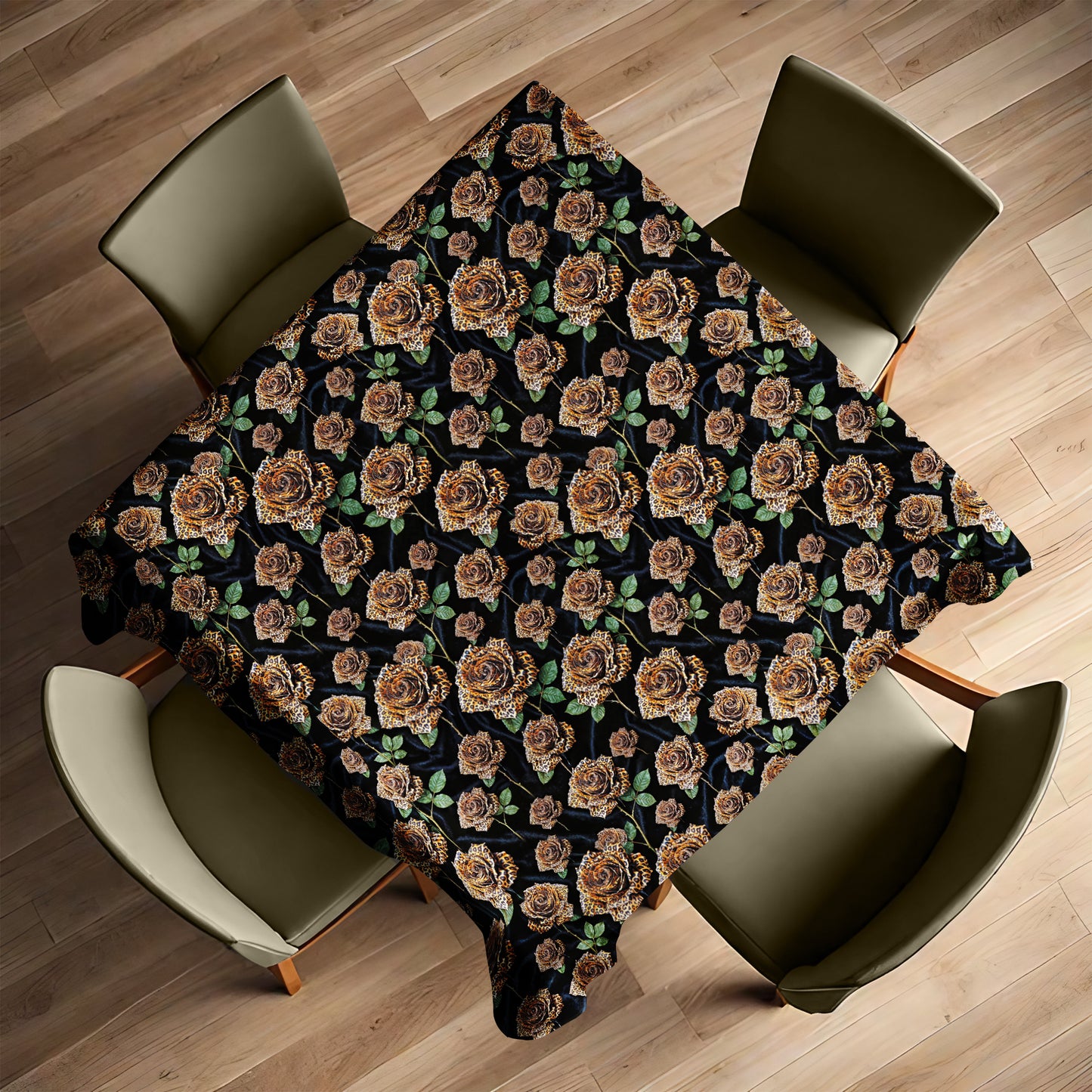 Leopard Roses Square Tablecloth