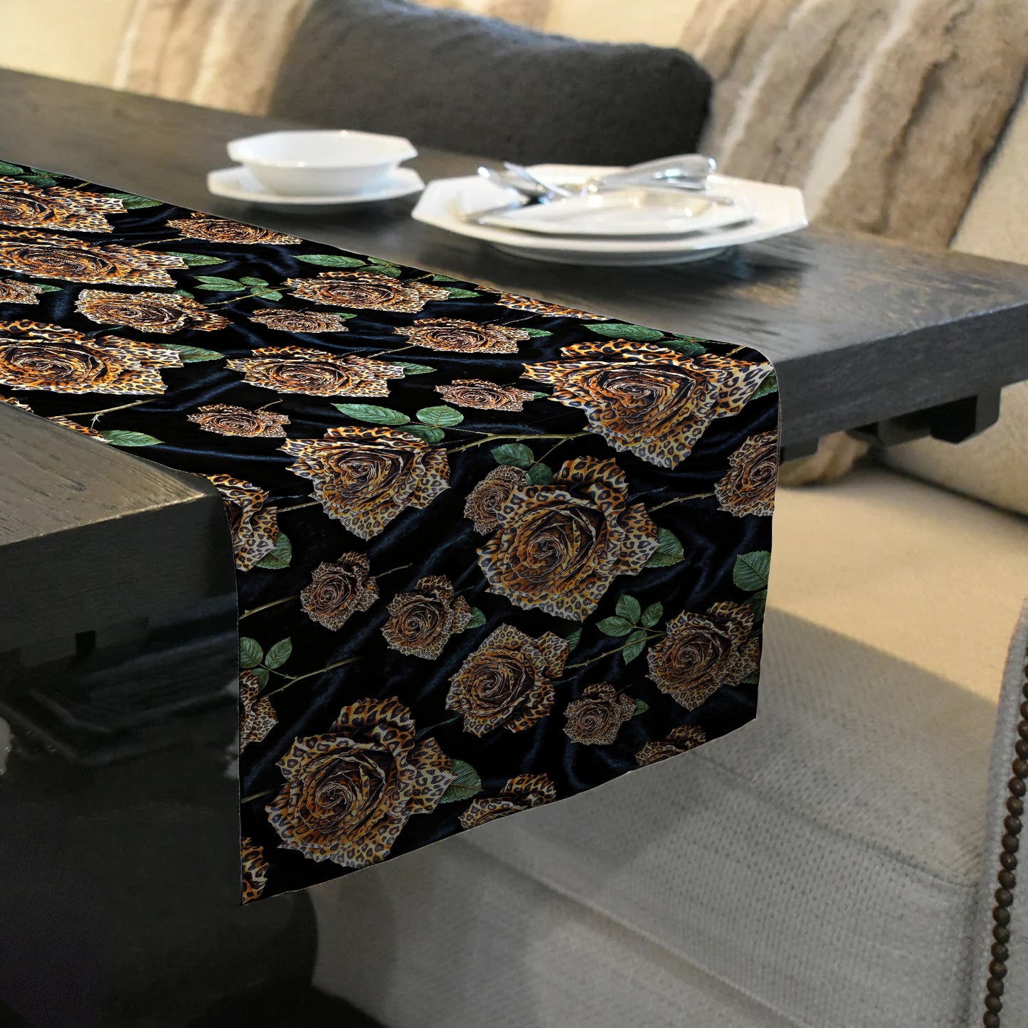 Leopard Roses Table Runner