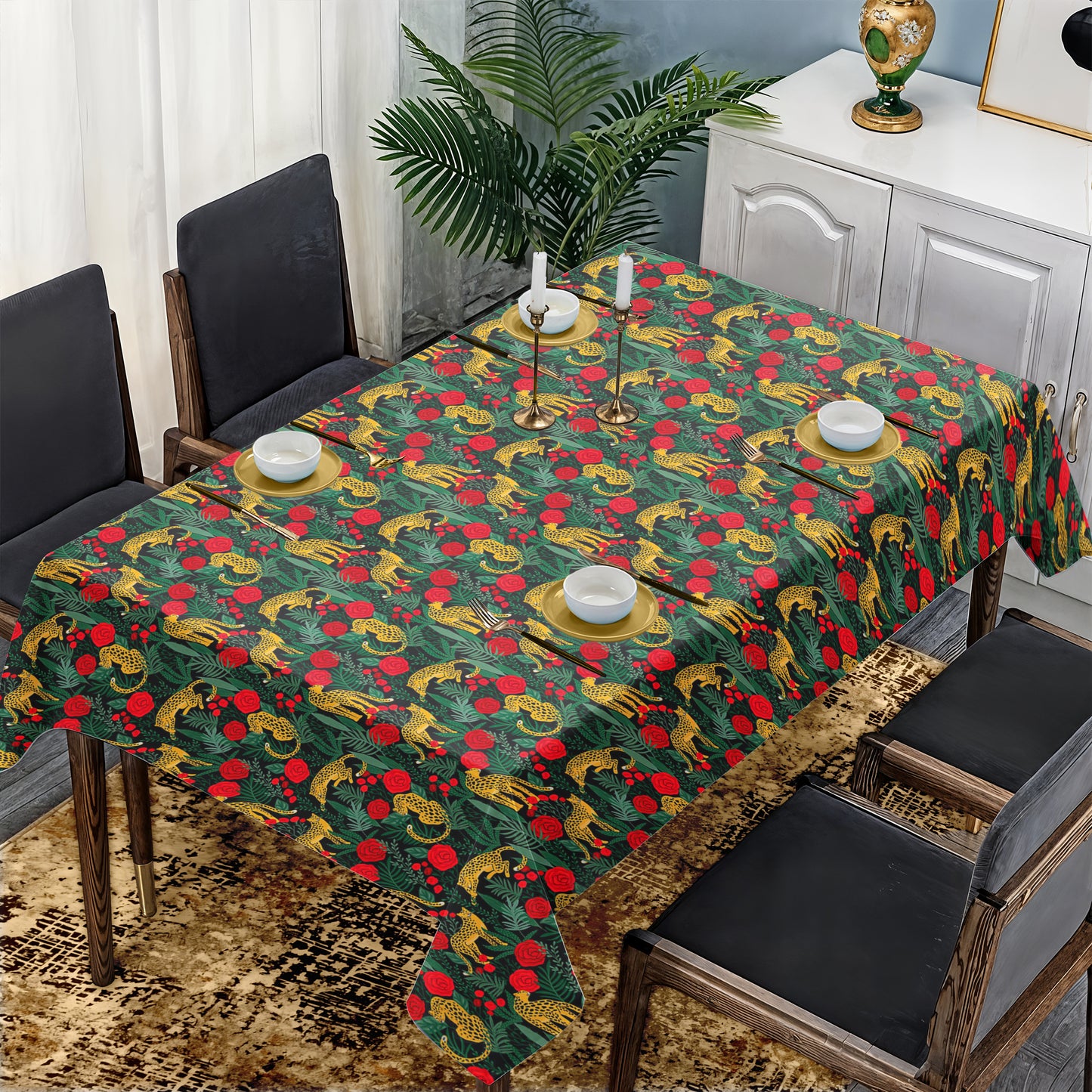 Leopard in the Jungle Rectangle Tablecloth