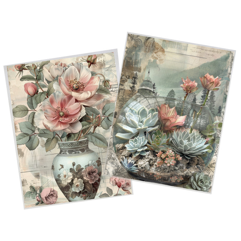 Life Memories of Flower Vases Decoupage 800mm x 600mm