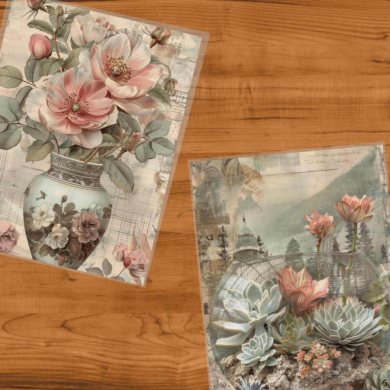 Life Memories of Flower Vases Decoupage 800mm x 600mm