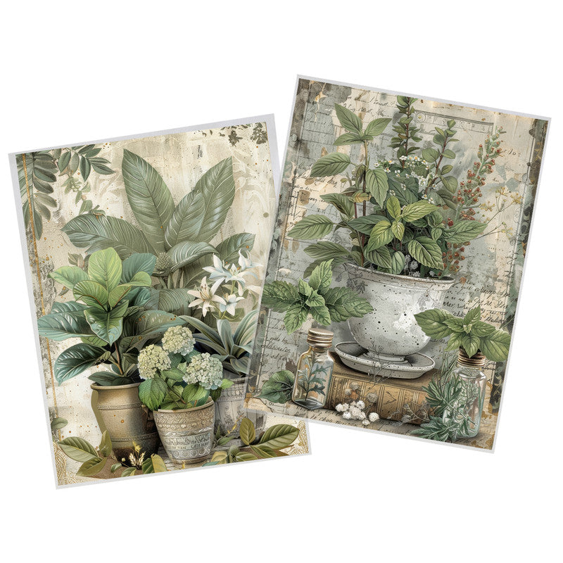Life Memories of Green Floral Pots Decoupage 800mm x 600mm