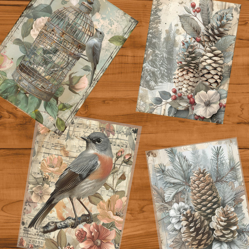 Life Memories of the Birds in the Pine Trees Decoupage A3