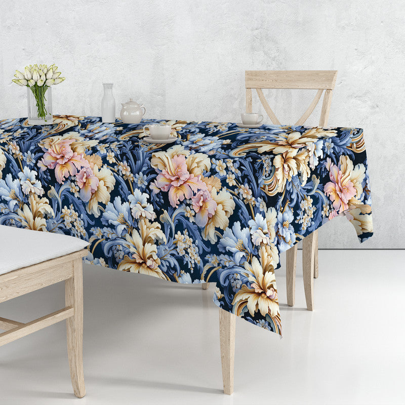 Light Blue Floral Rectangle Tablecloth