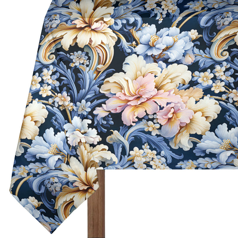 Light Blue Floral Rectangle Tablecloth