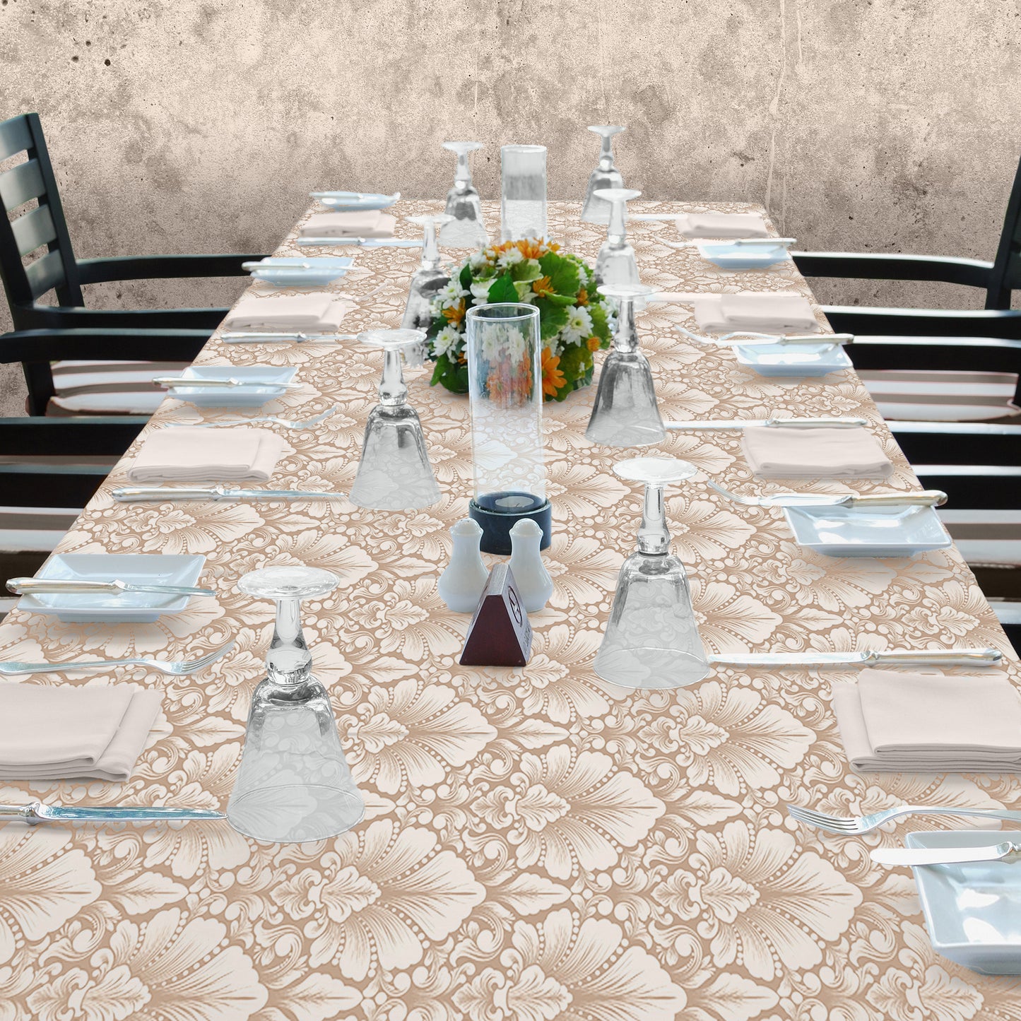 Light Beige on Dark Beige Baroque Pattern 3m Rectangle Tablecloth