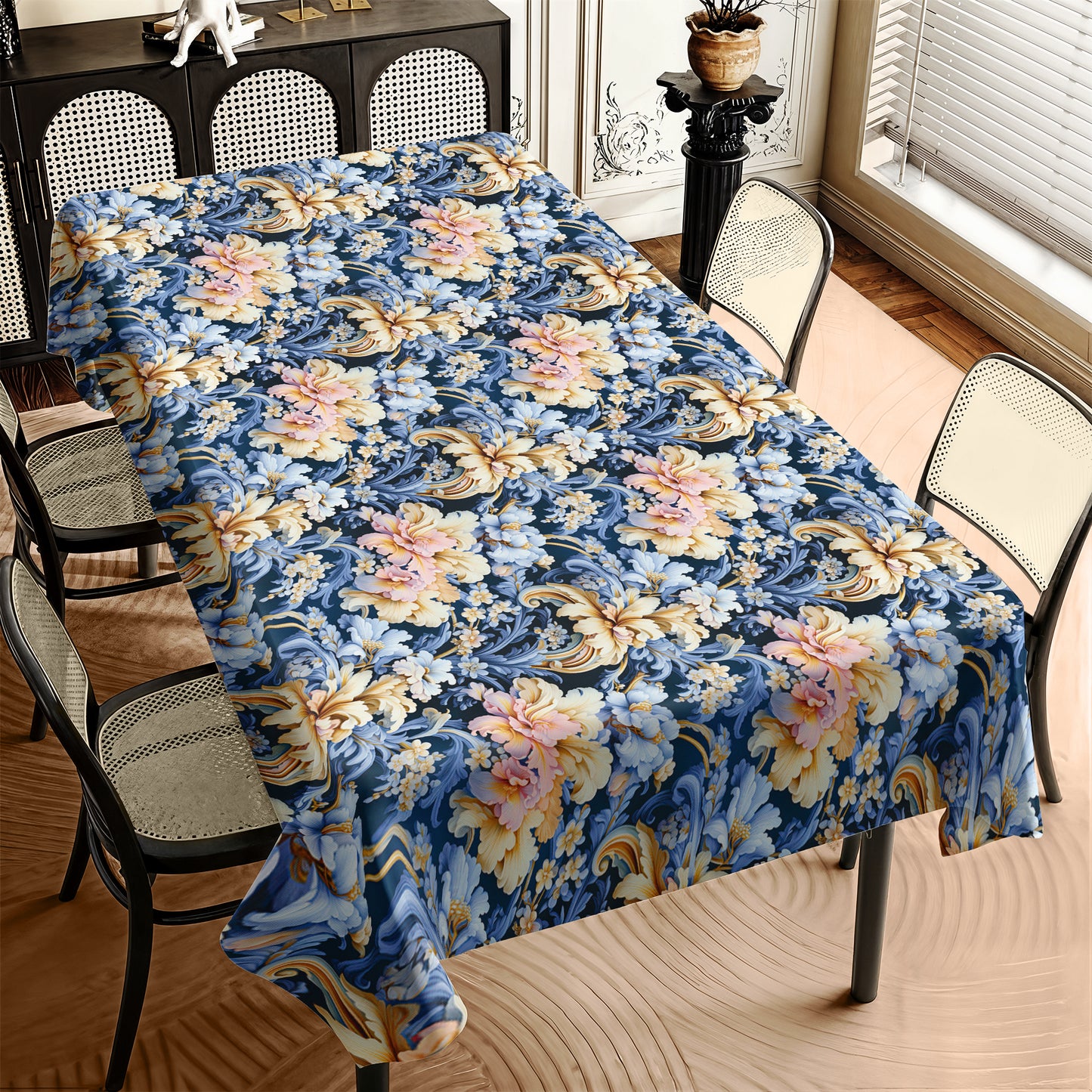 Light Blue Floral Rectangle Tablecloth