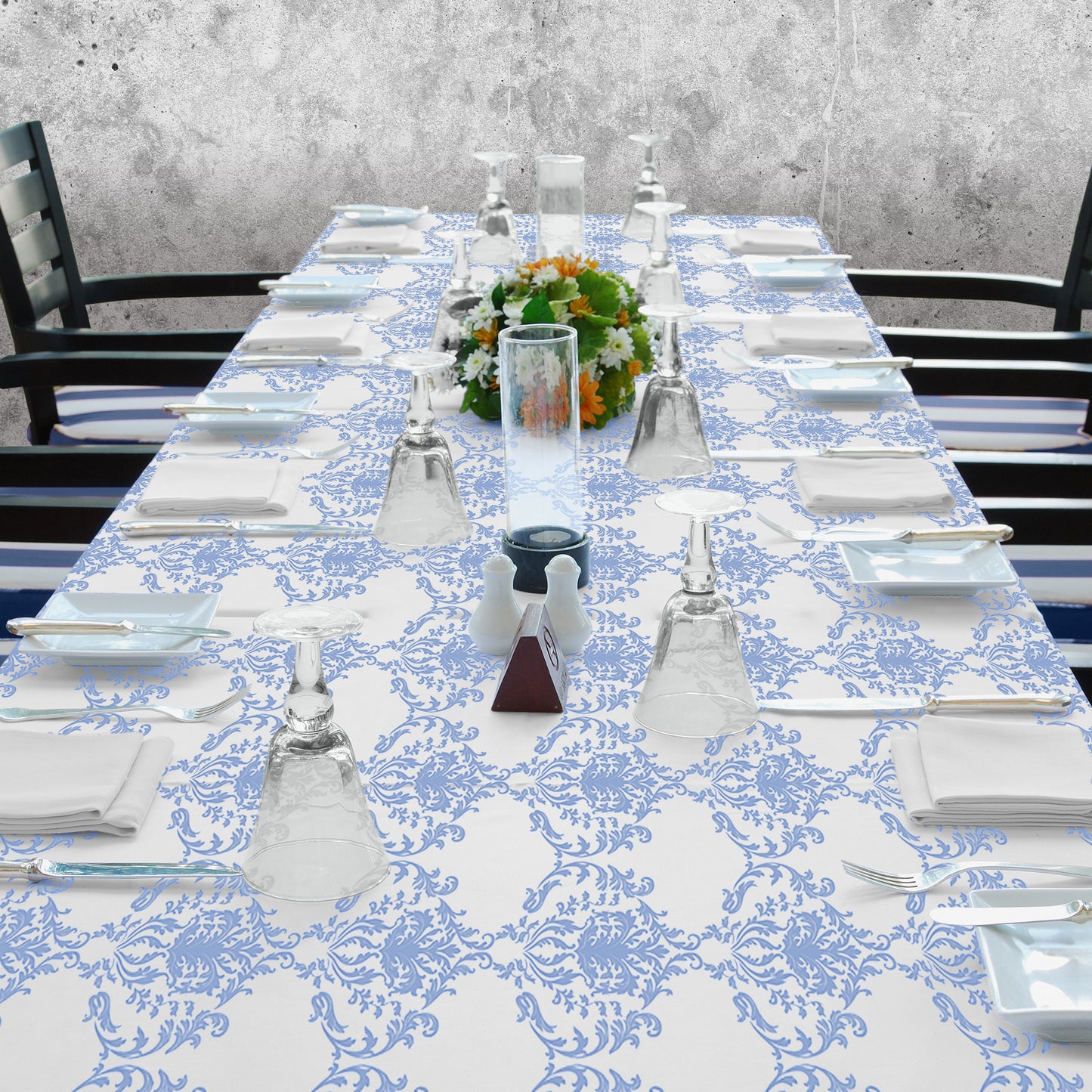 Light Blue on White Classic Print 3m Rectangle Tablecloth