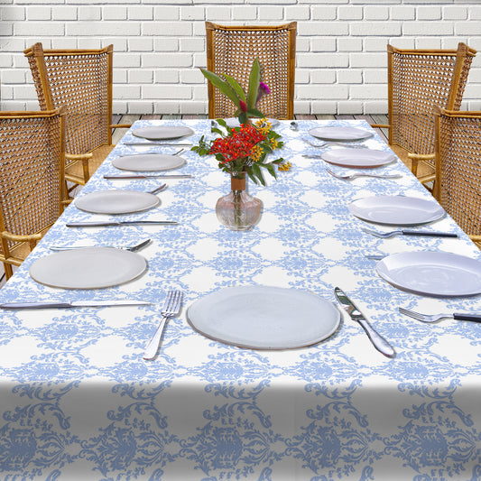 Light Blue on White Classic Print 3m Rectangle Tablecloth