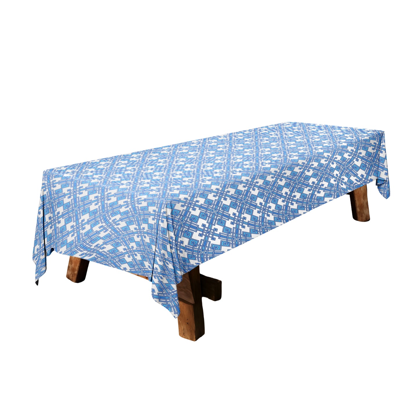 Light Blue on White Geometric Pattern 3m Rectangle Tablecloth