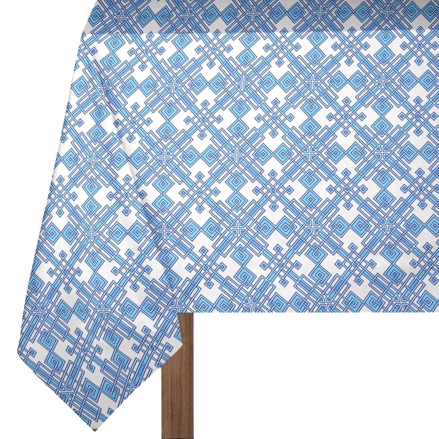 Light Blue on White Geometric Pattern 3m Rectangle Tablecloth