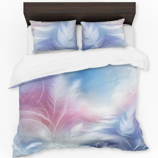 Light Blue to Pink Plume Duvet Cover Set