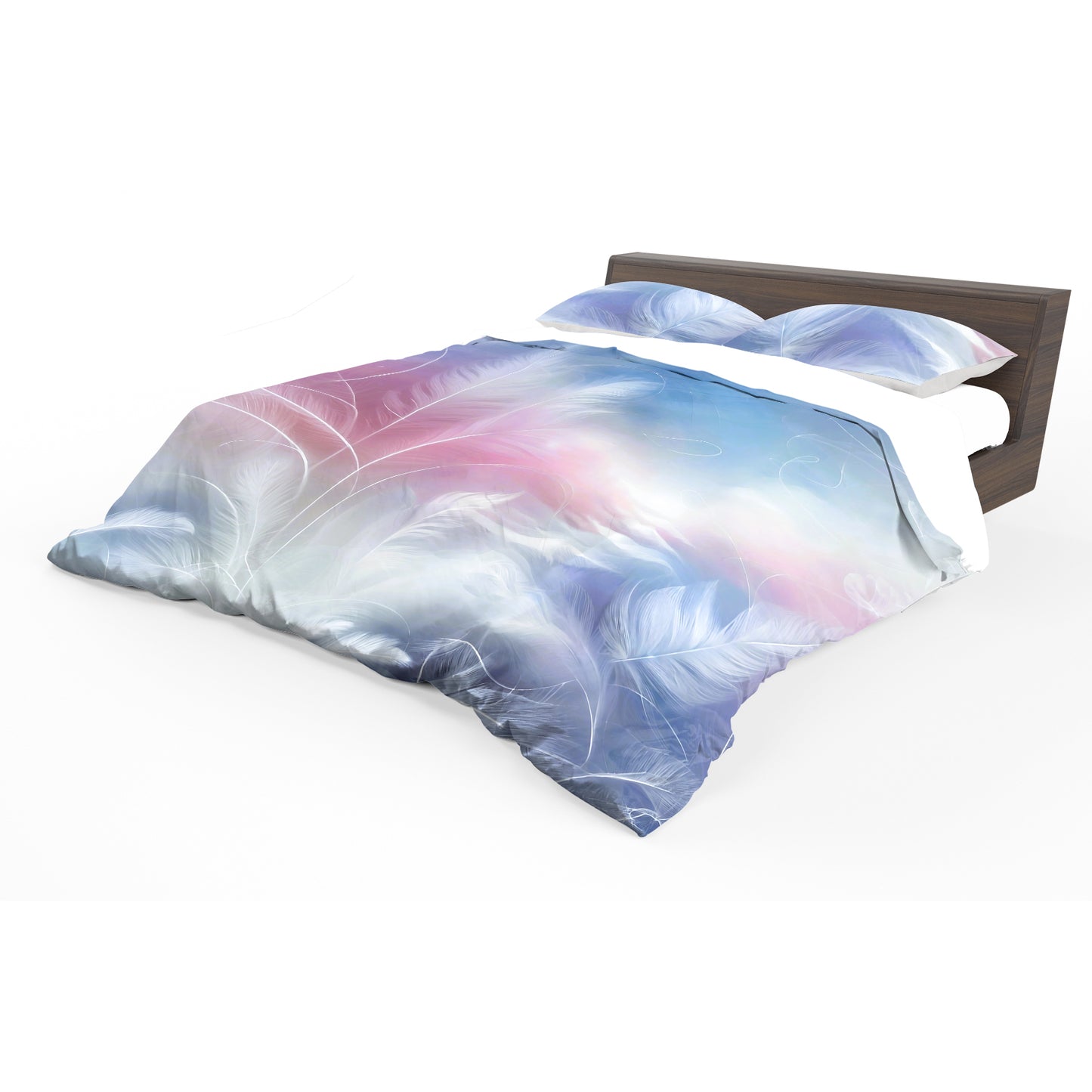 Light Blue to Pink Plume Duvet Cover Set