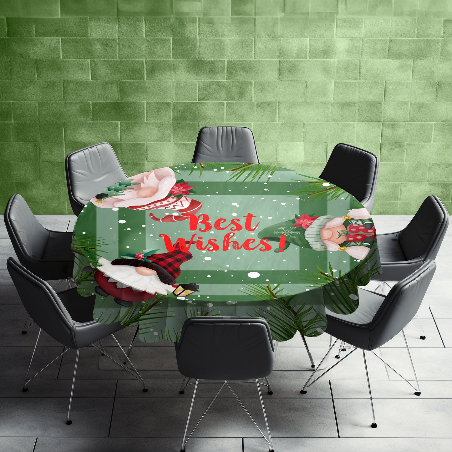 Light Green Christmas Round Tablecloth