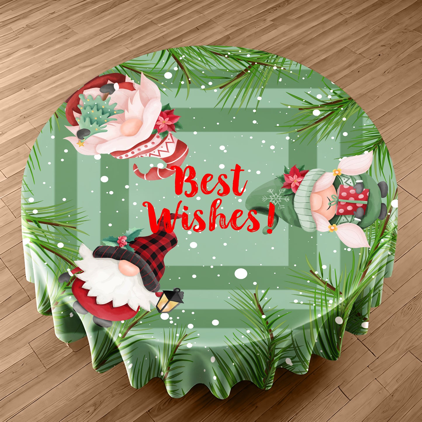 Light Green Christmas Round Tablecloth