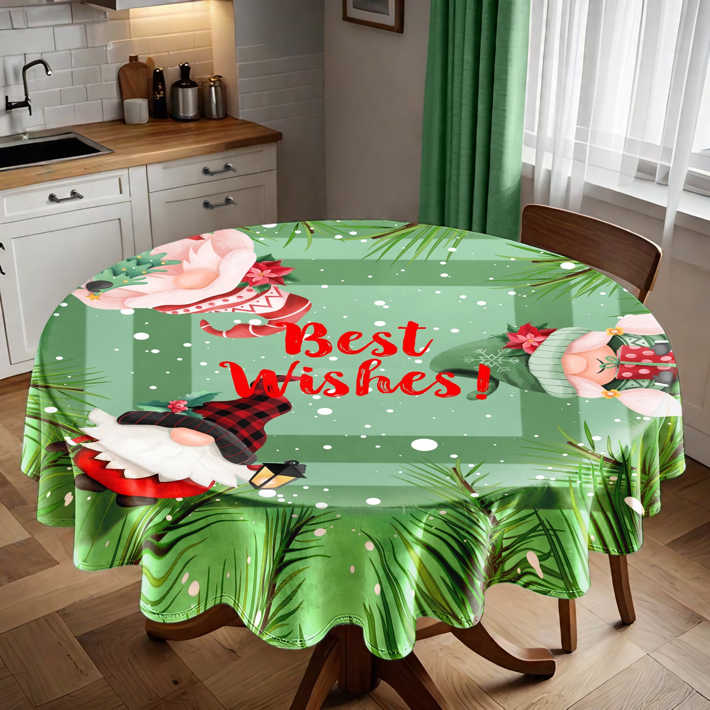Light Green Christmas Round Tablecloth