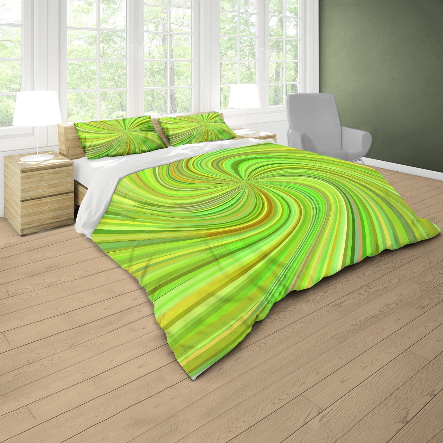 Light Green Swirl Duvet Cover Set