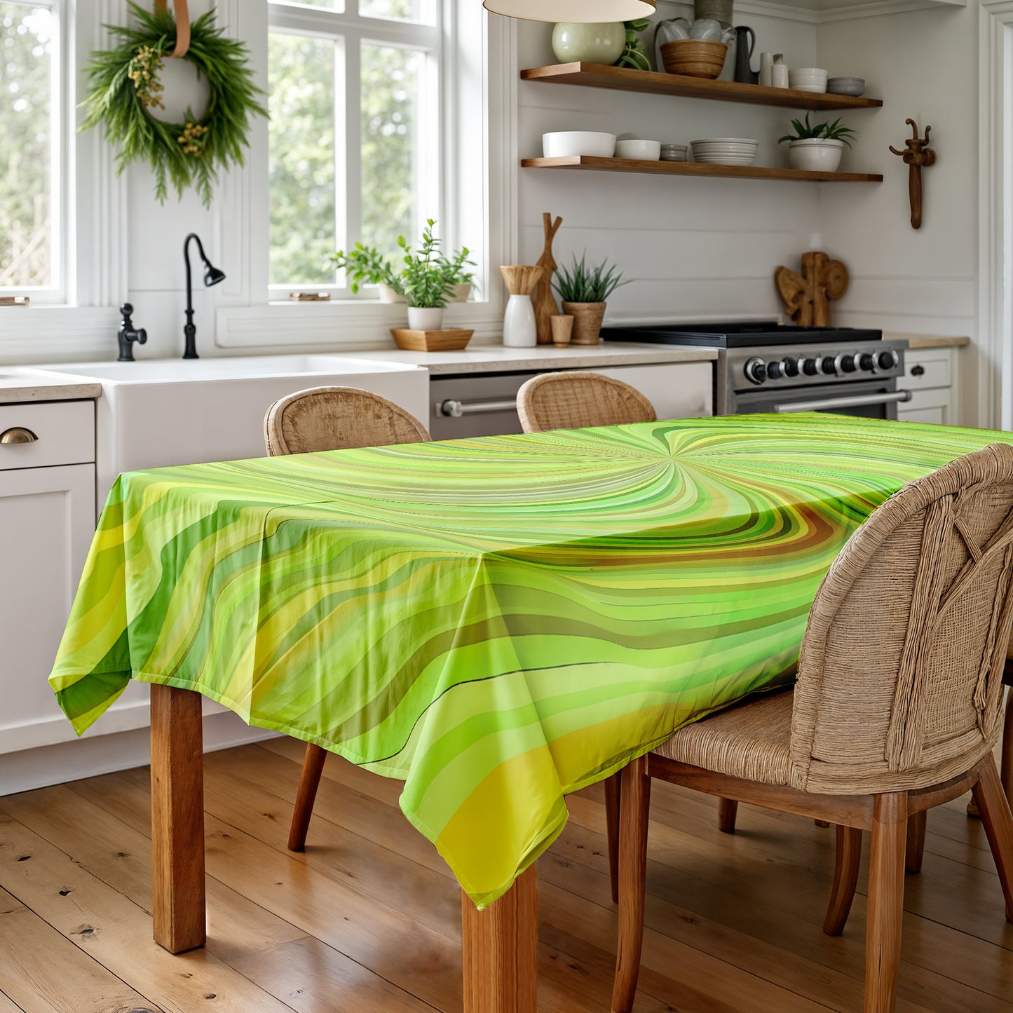 Light Green Swirl Rectangle Tablecloth