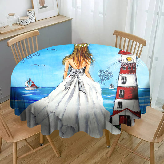 Lighthouse Lady Round Tablecloth By Lanie Wolvaardt