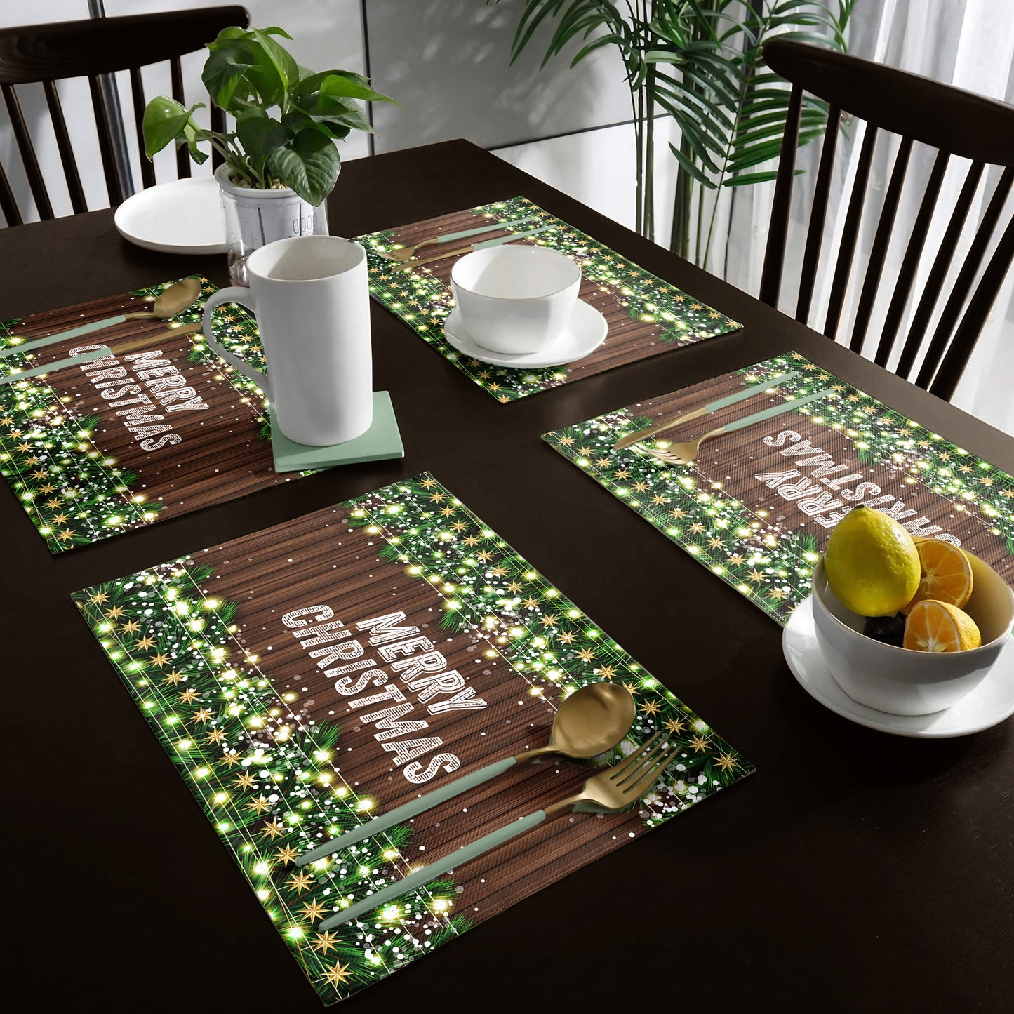 Lights on Wood Christmas Placemats