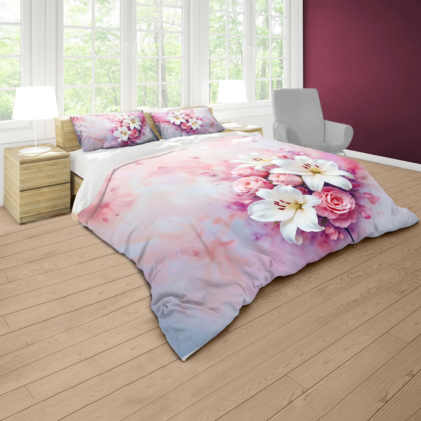 Lily Pink Roses Duvet Cover Set