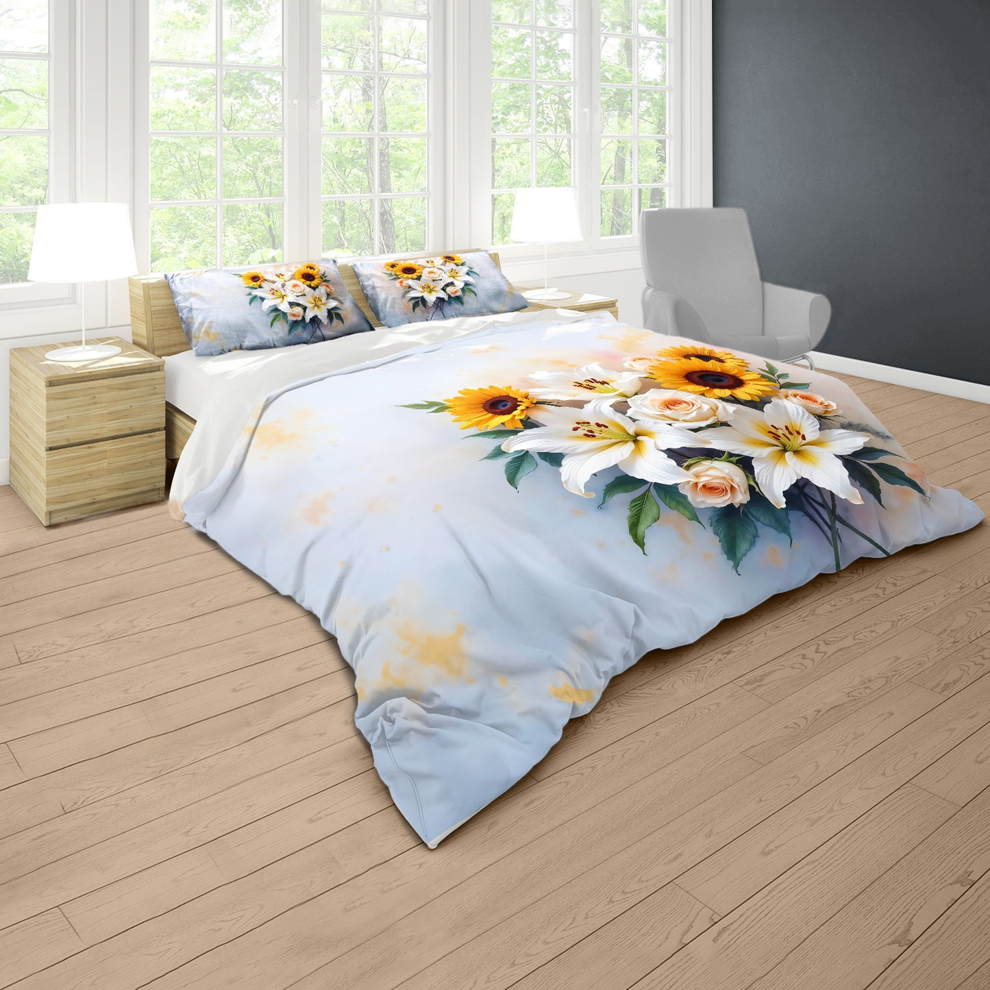 Lily & Sunflower Serenade Duvet Cover Set