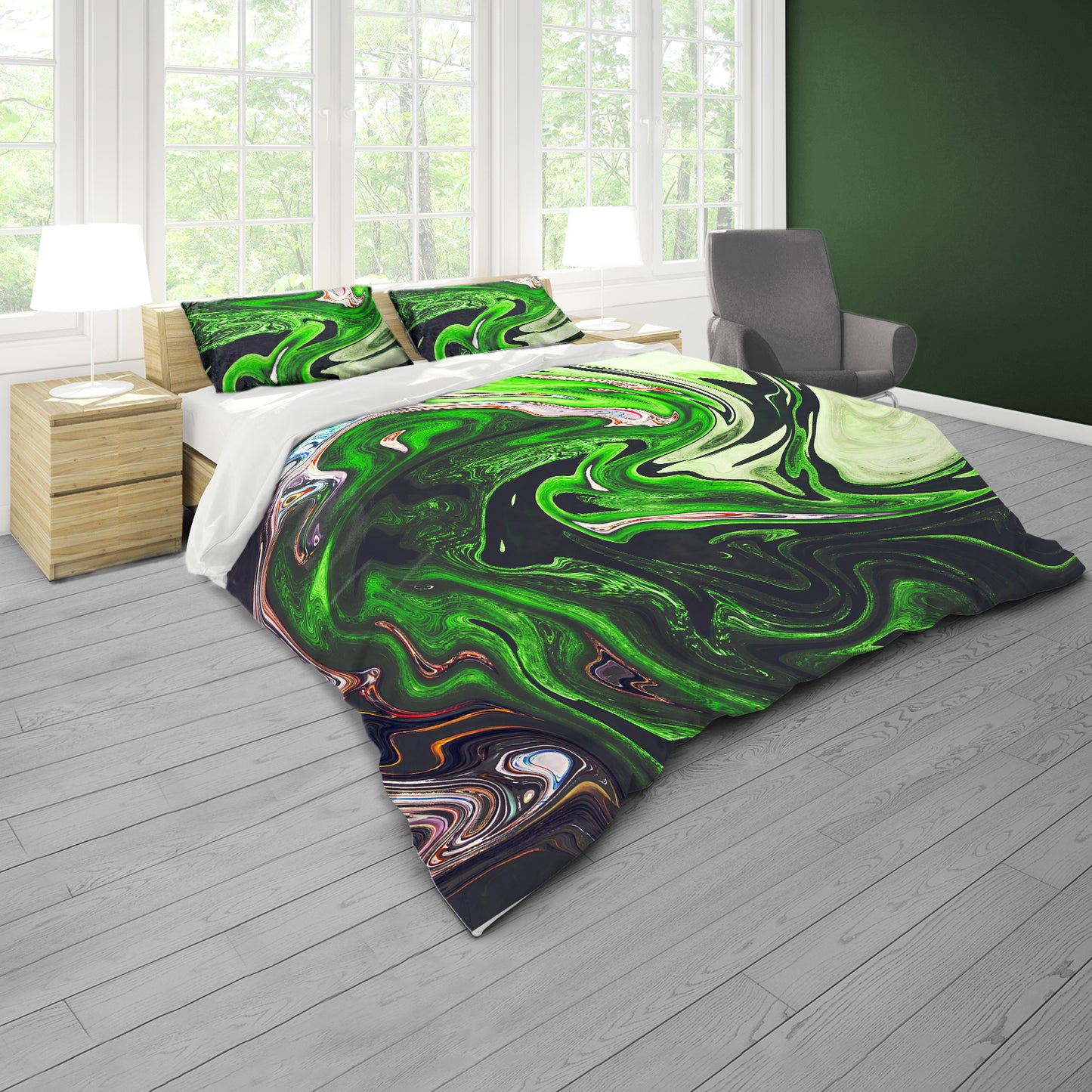 Lime Green Swirl Duvet Cover Set