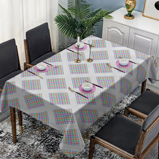 Line Squares on White Rectangle Tablecloth