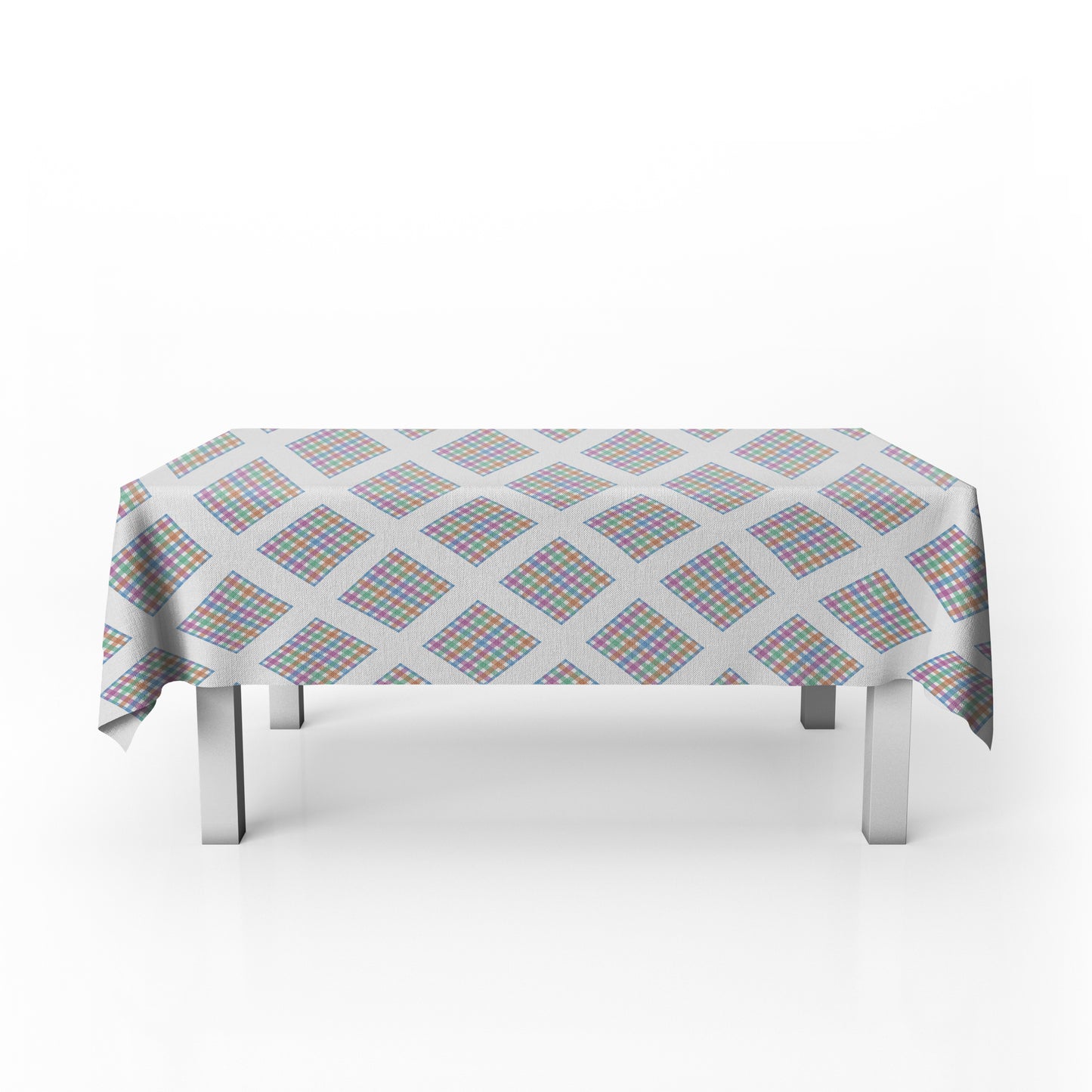Line Squares on White Rectangle Tablecloth