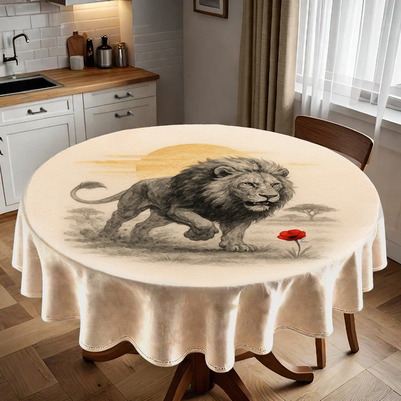 Lion At First Light Round Tablecloth by Nathan Pieterse