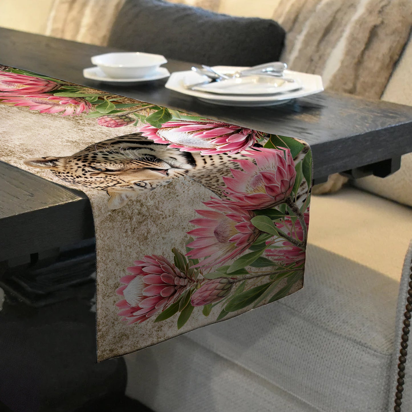Lion & Leopard Protea Throne Table Runner